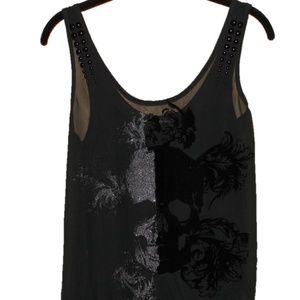 Rock & Republic Black and Silver Spaghetti Strap Skull Tank Top Size Small